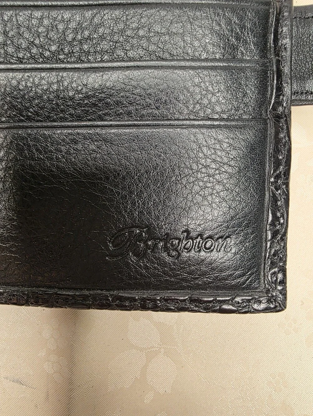 Brighton Black Leather Croc Bifold Wallet Coin Pocket Silver Hardware